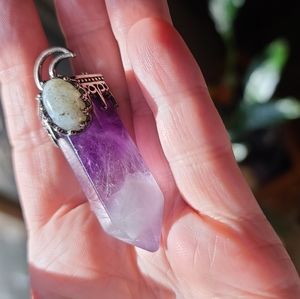 Amethyst & labradorite moon amulet pendant